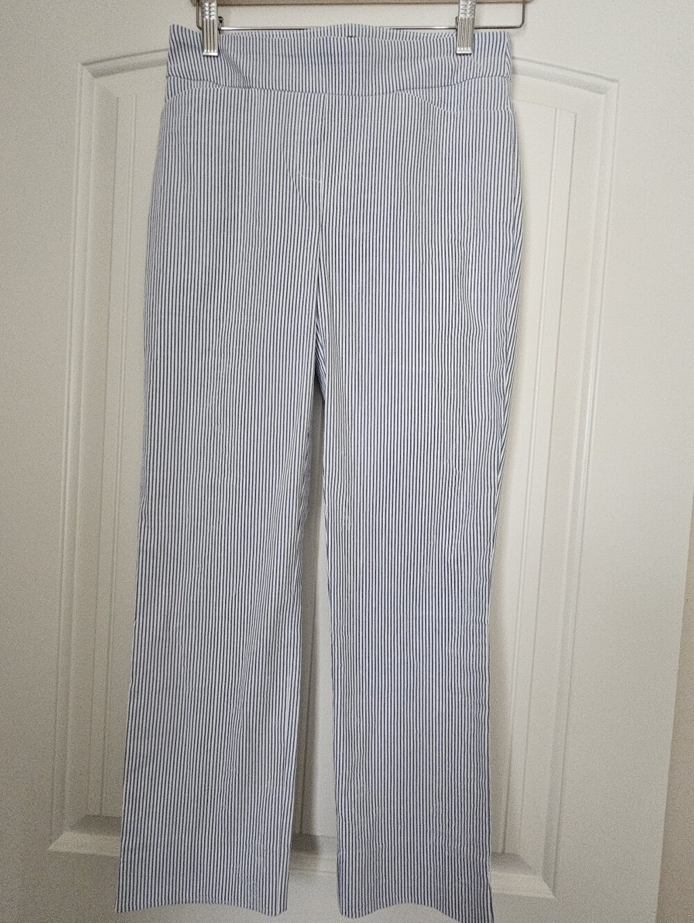 Light Blue & White Pinstripe Women's Pull-On Cotton Pants Size XS